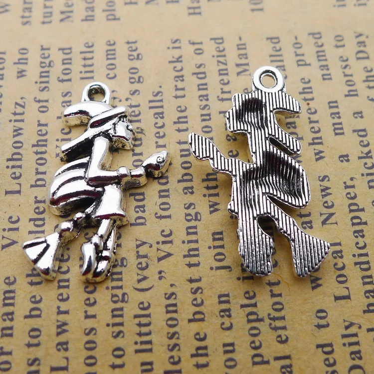 

10 pieces/lot 15*25mm Witch Sorceress charm Pendant Bracelet Key chain Antique silver color Metal DIY handmade jewelry making
