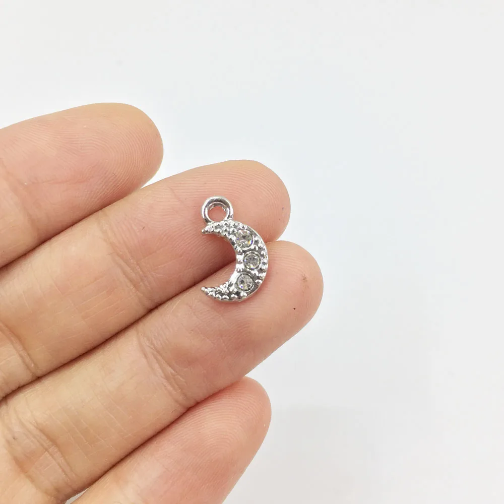 Eruifa 10pcs 10mm Moons with Rhinestone Zinc Alloy Charms Pendant Jewelry DIY Handmade 2 colors |