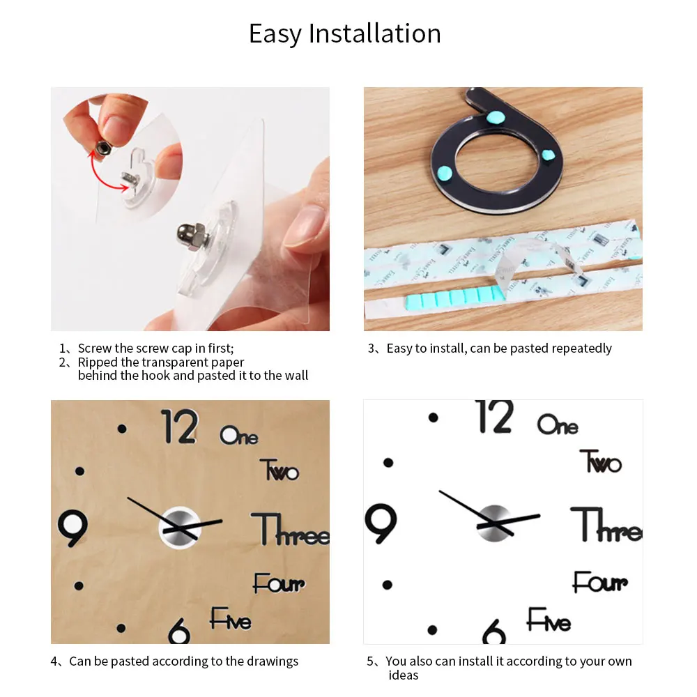 New Clock Watch Large Wall Clocks 3D DIY Acrylic Mirror Mechanism Stickers Home Living Room Decoration Quartz Needle | Дом и сад