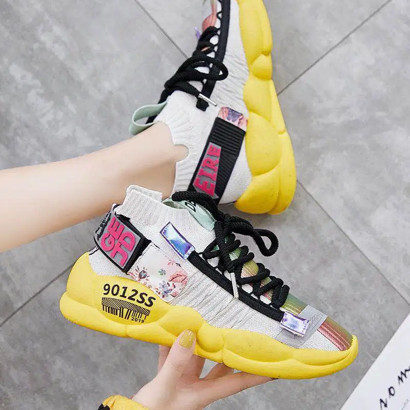 Новинка Лидер продаж носки с радужным узором удобная женская обувь модные желтые