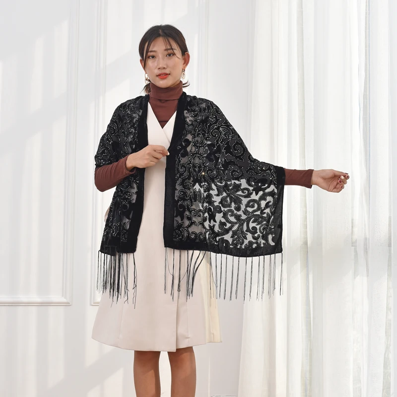 Женские бархатные шарфы с блестками черный шарф в мусульманском стиле свадебная