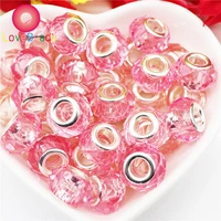10pcs pink color faceted glass beads with silver plated core large hole fit pandora bracelet bangle necklace jewelry making bead