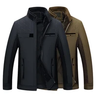 dropshipping autumn winter men coat stand collar windproof solid color casual open front middle aged men jacket