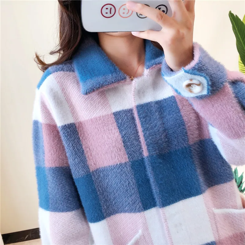 Осенне-зимний кашемировый решеточный свитер для женщин 2019 корейский длинный