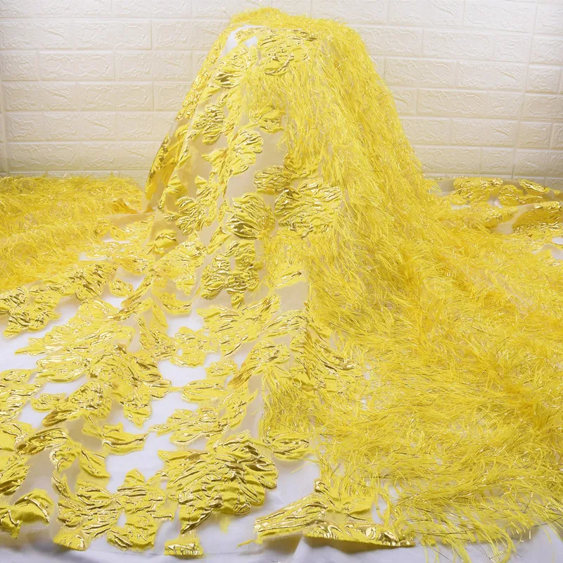 Модная трендовая африканская кружевная ткань с пушистыми перьями 2020 Цветочная