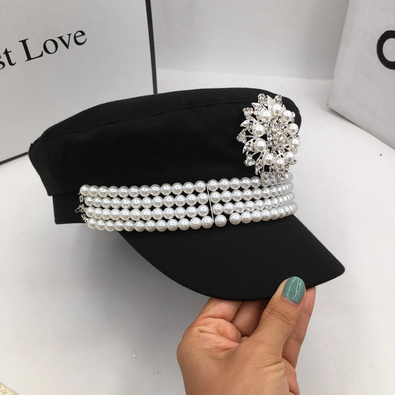 Осенне зимняя тканевая шапка европейские и американские маленькие жемчужные