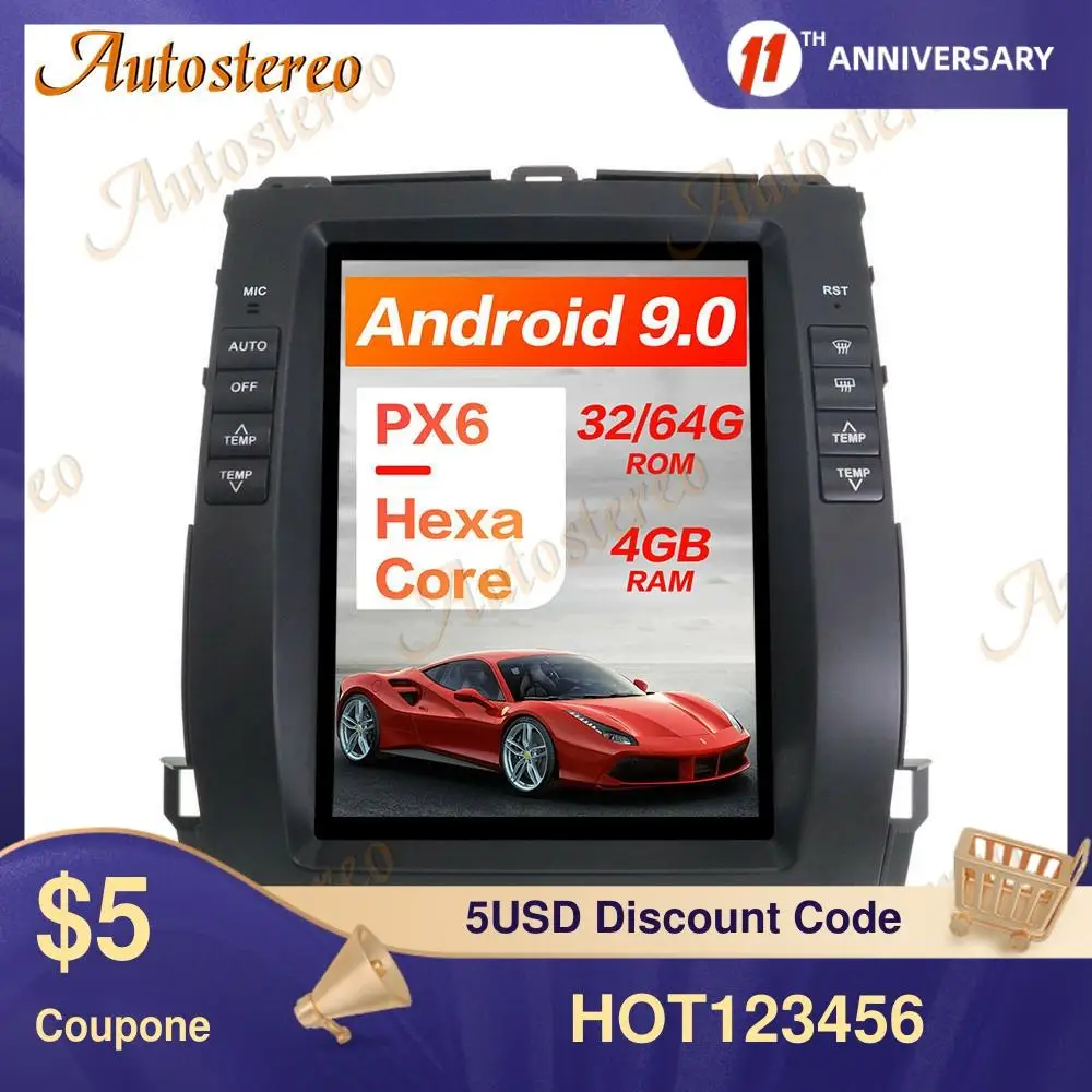 

Для Toyota Land Cruiser Prado 120 2002-2009 экран Tesla Android 9,0 PX6 4G Автомобильный GPS-навигатор стерео головное устройство мультимедийный плеер