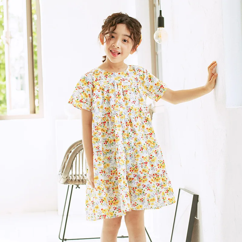 

New 2020 Summer Floral Girls Dress Children Loose Casual Dresses Baby Girls Cotton Dresses Cute Kids Princess Dresses, #8650
