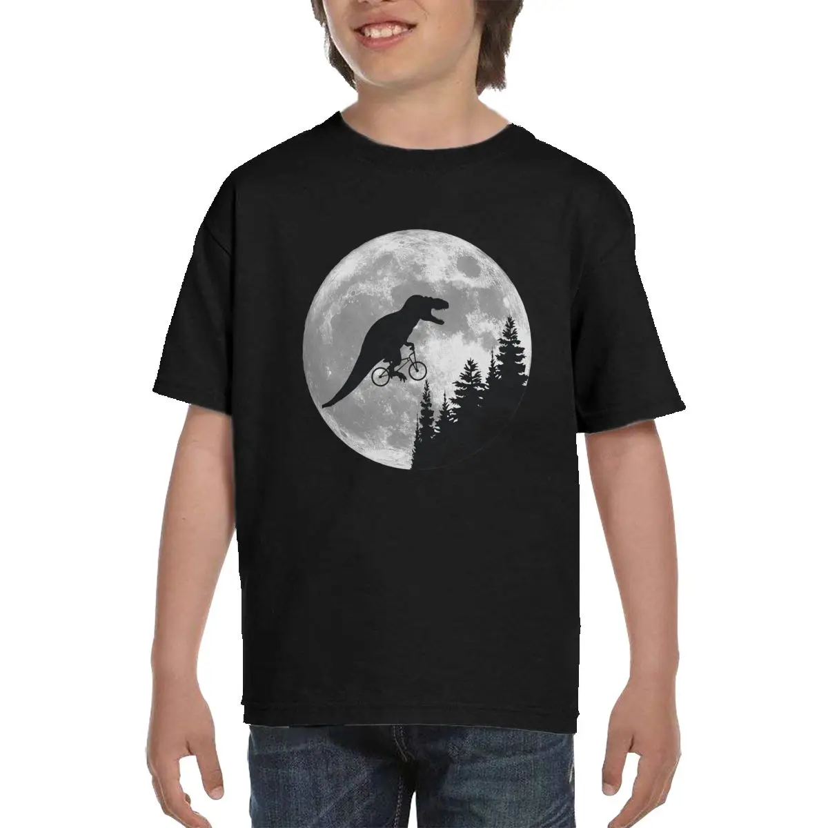 

T-Rex Moon Teenage Junior Short Sleeve T-Shirt Basic Tee Tops Tshirt Men Women Graphic Print T Shirt