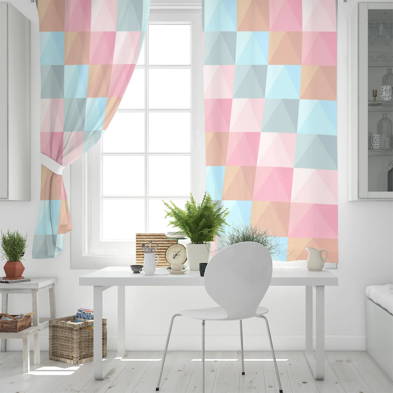 Nordic розовый с геометрическими полосами окна шторы для Гостиная декоративные