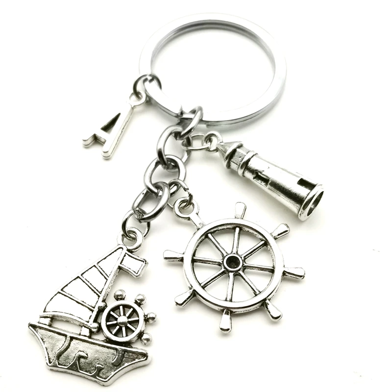 

A-Z Letter Best Friend Helm Sailing Keychain Lighthouse Key Ring Key Chain Ladies Men's Jewelry