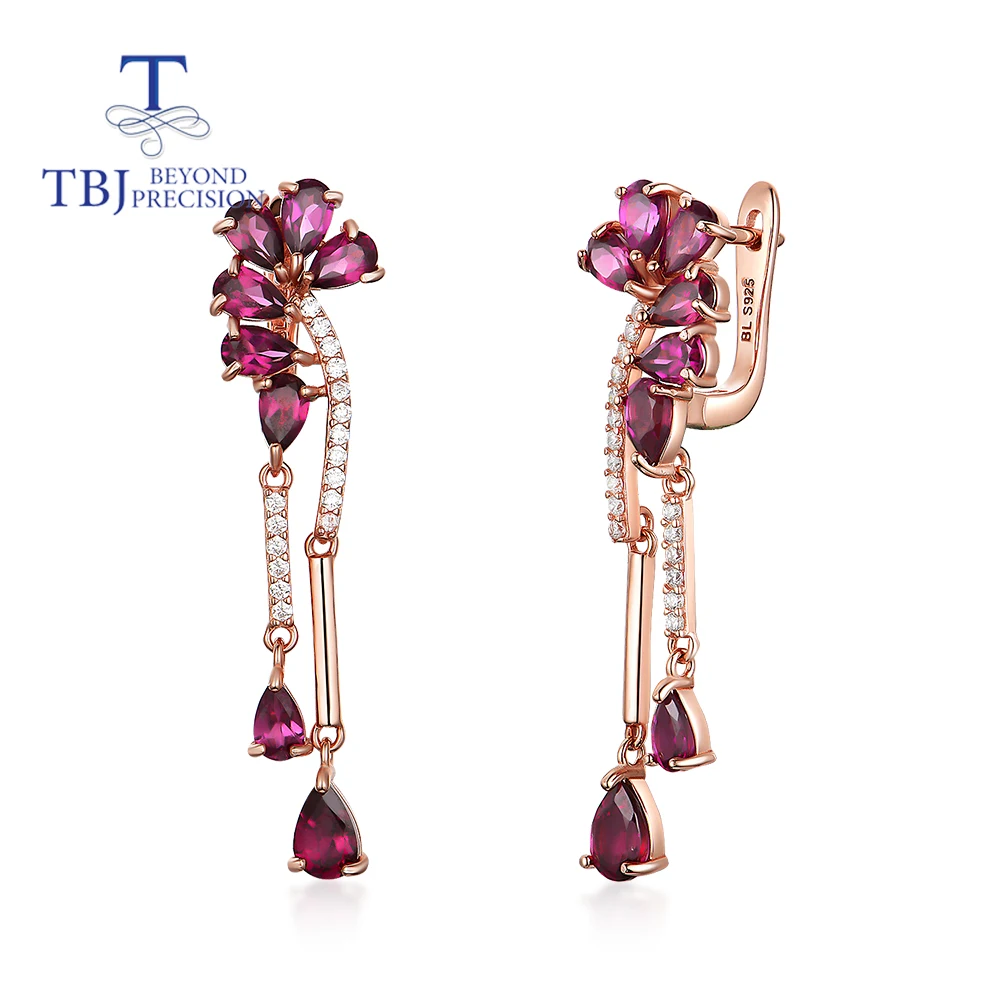 

Женские Романтические серьги с застежкой TBJ, длинные серьги с бразильским родолитом, из серебра 2021 пробы, хороший подарок для девушек и женщ...