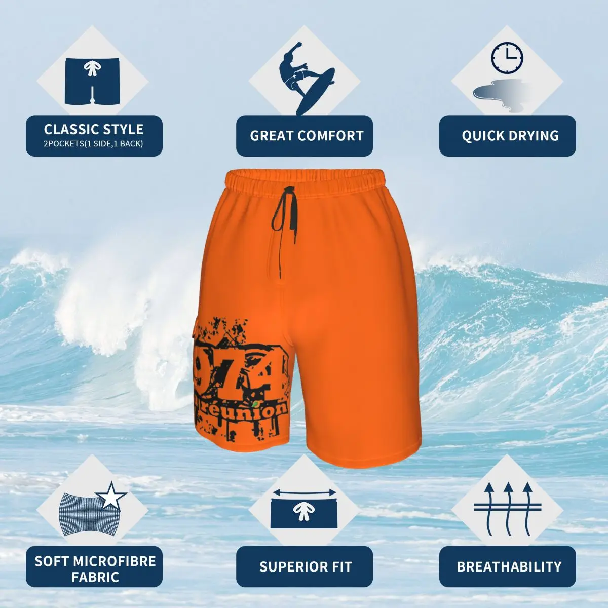 

974 Reunion Island Logo Tank Top Promo Male Shorts Pocket beach pants Beach R181 Breathable Quick Dry Print Novelty