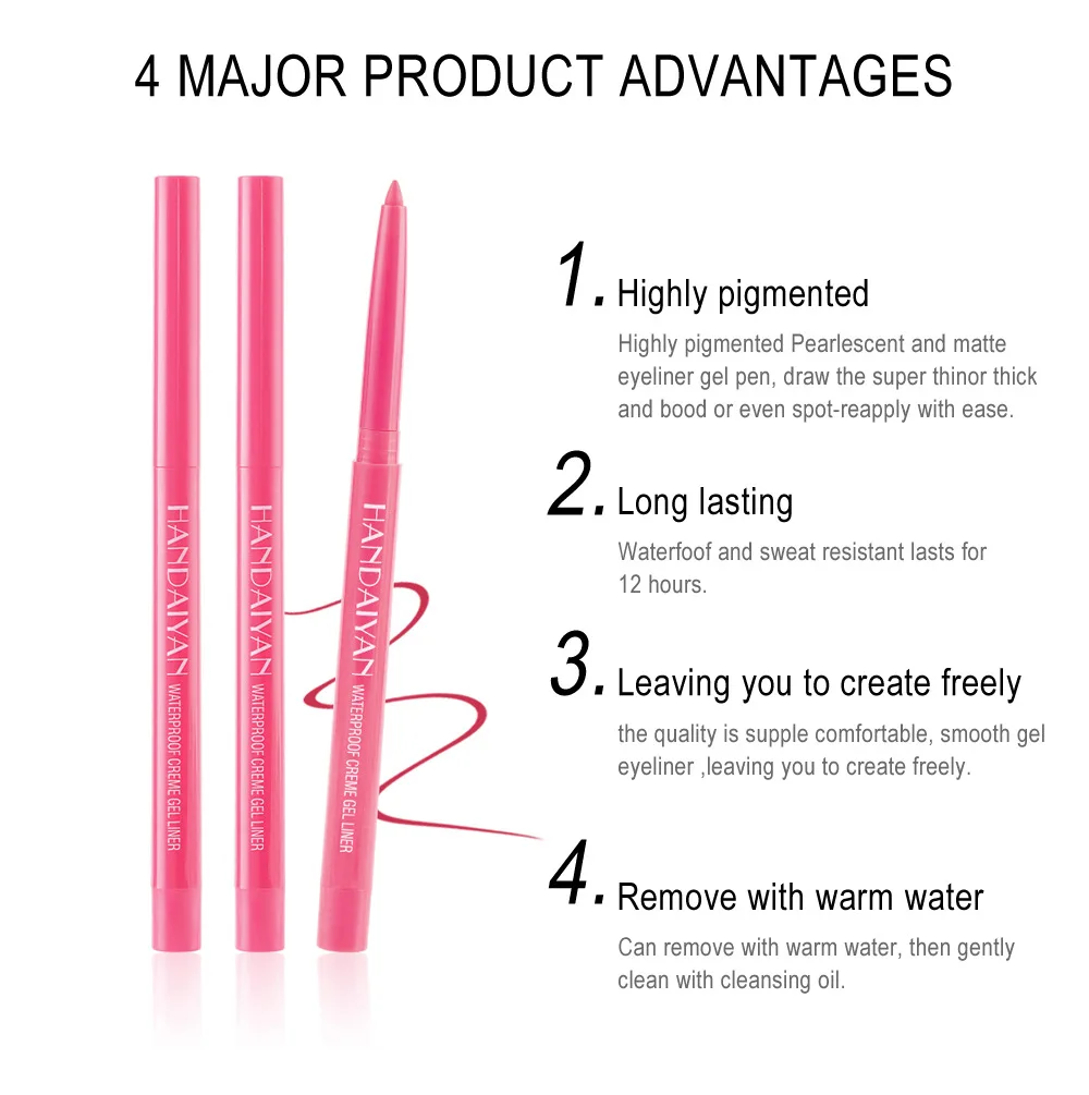 

HANDAIYAN 20 Colors Costmetic Pen-Set Creme Gel Eyeliner Longlasting Waterproof White Color Pencil Costmetic Make Up tools