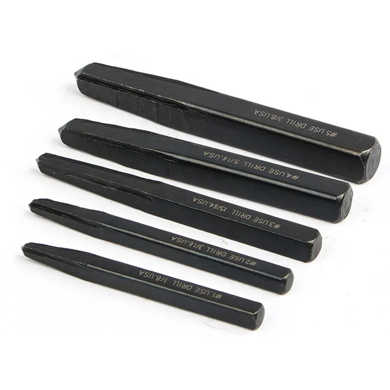 

5Pcs Carbon Steel Drill Bits Set Black Extractor Screw Extractor Breakage Bolt Easy Fastener Kit 1/8" 3/16" 15/64" 5/6" 3/8"