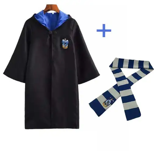 Ravenclaw and Scarf Косплей Костюм Гриффиндора ожерелье Поттер Haloween костюмы Гермионы школьная форма Ravenclaw Hufflepuff Слизерин халат шарф - Цвет: Ravenclaw and Scarf