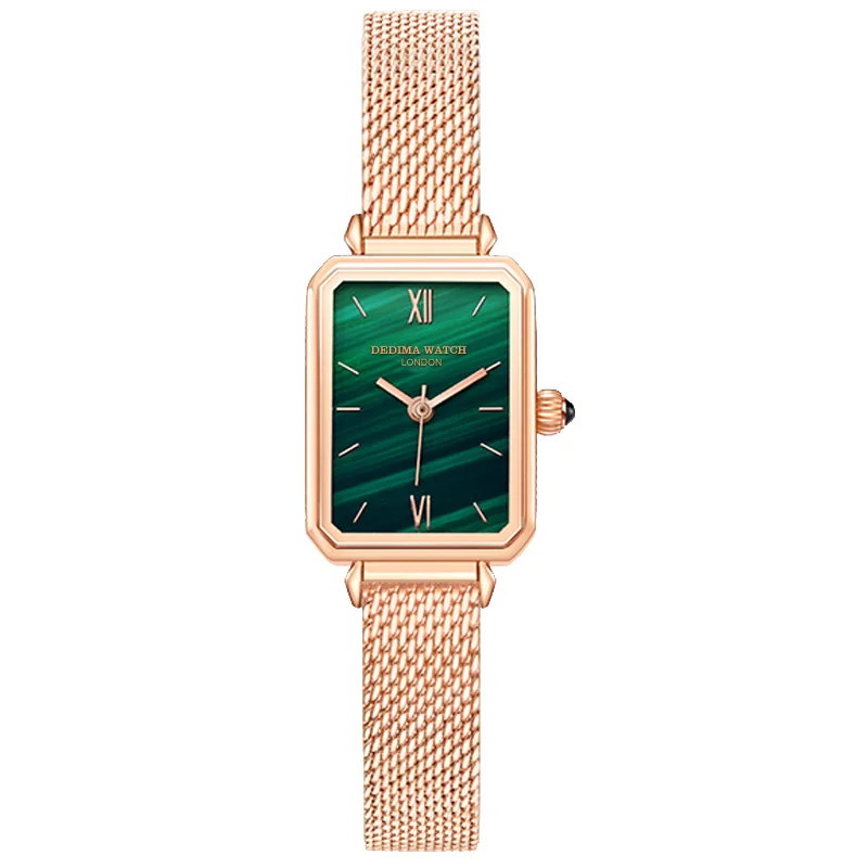 

Fashion Waterproof Women's Watch Simple Temperament Malachite Texture Dial Net Red Same Style Square Small Green Watch