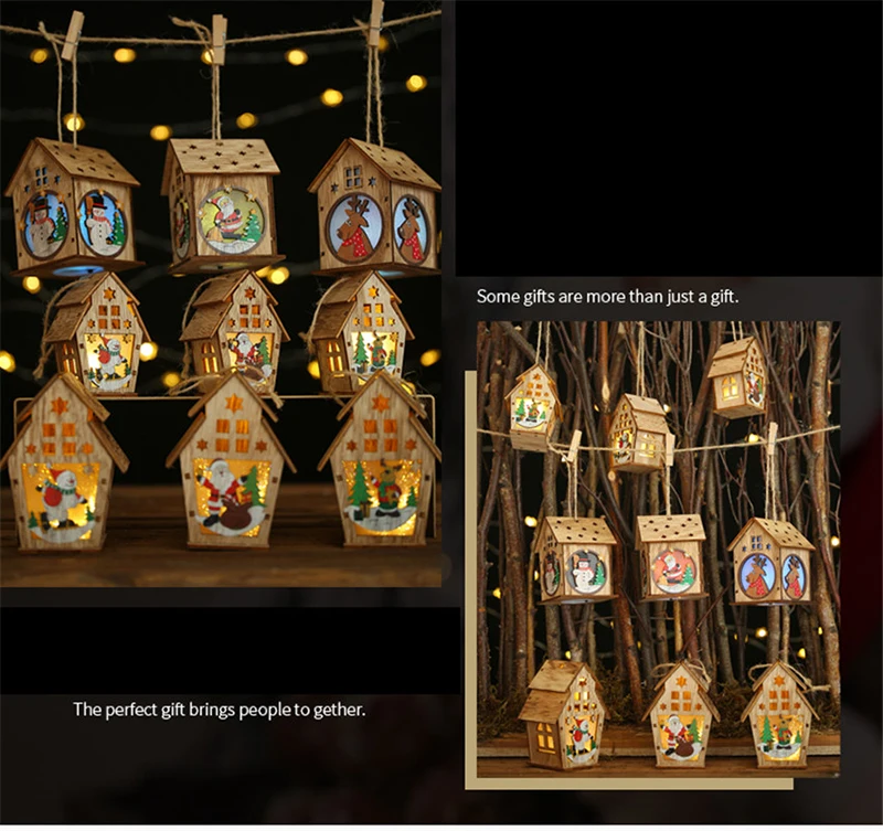 DIY Led свет деревянный дом Рождественская игрушка украшения Новогодние настольные украшения дома двери стены Фея свет падение кулон подарок