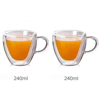 2 x 8.1 oz(240ml) ERMAKOVA Coffee Mug Double Walled Insulated Coffee Tea Beer Cup Glass Heart Shape Espresso Cappuccino Latte Milk Mug Drinkware - Цвет: 2 x 8.1 oz(240ml)