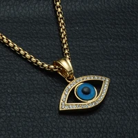 stainless steel turkish evil eye pendant necklace for women men bling iced out rhinestone turkish evil eye long choker
