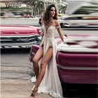 Пикантное пляжное свадебное платье Verngo с открытыми плечами и иллюзионным вырезом, свадебное платье с открытой спиной, кружевное длинное платье с высоким разрезом для фотосъемки 2020
