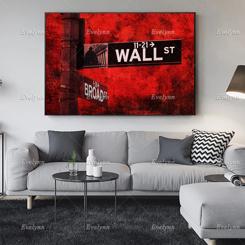 

Wall Street Sign Red Painting Style Trading/Market Prints Poster Modern Inspirational Wall Art Office/Home Decor Canvas Painting