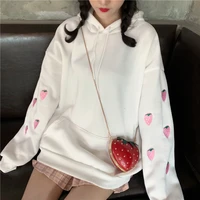 harajuku strawberry embroidery sweatshirt autumn winter women kawaii loose long sleeves tops oversized hoodies