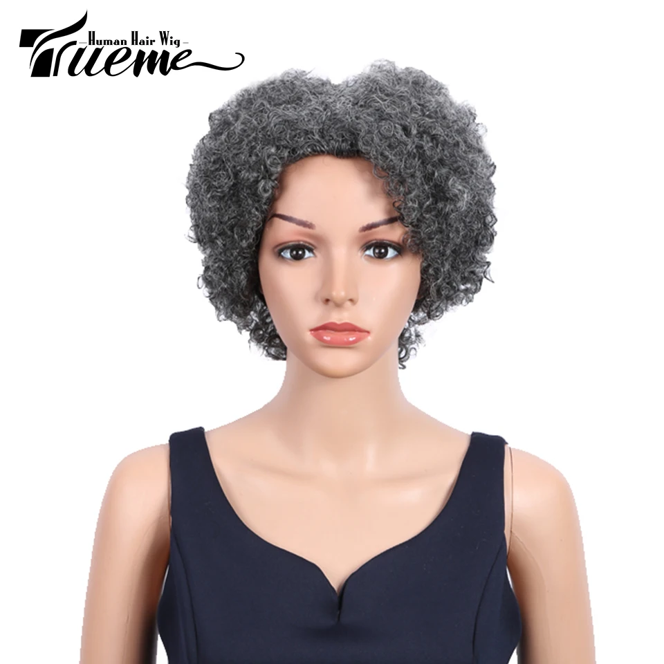 Женский парик из натуральных волос Trueme темно серый короткий бразильских Remy для