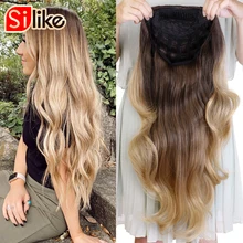 Silike 24 Inch Wavy 3/4 Half Wig Long Synthetic Hair Extensions Ombre Blonde Capless Wigs Hair Clips Extension For Women 210g