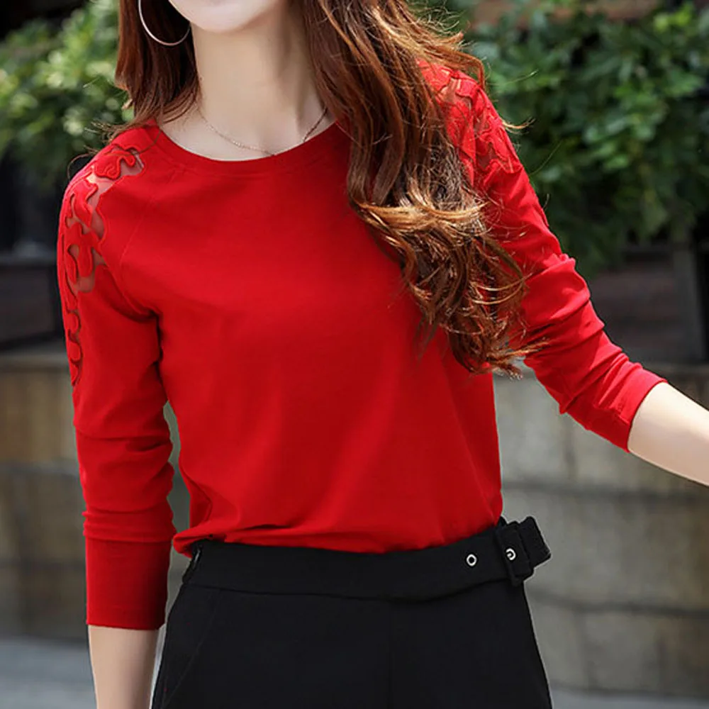 

Women Spring Autumn Long Sleeve T-shirt Fashion Casual Shoulder Embroidery Shirt Elegant Ladies Streetwear Tees Top Blusas Mujer