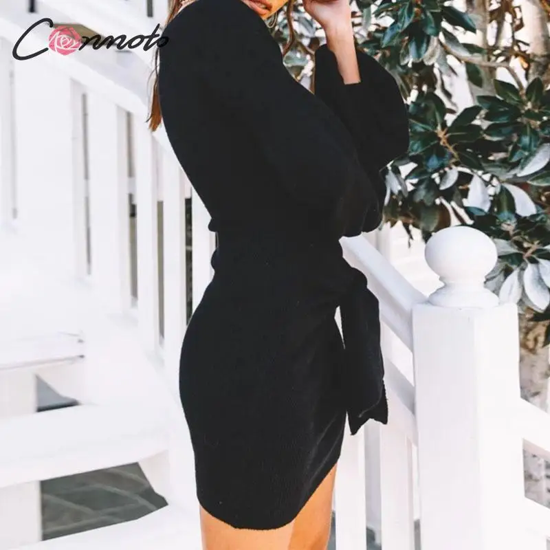 Conmoto сексуальное зимнее облегающее трикотажное платье для женщин с бантиком