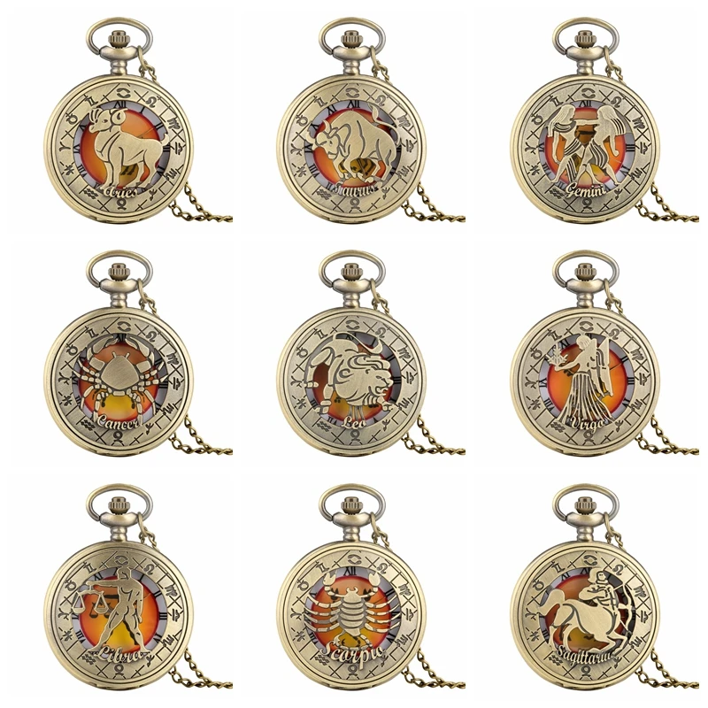 Карманные часы в стиле ретро с изображением Зодиака современные медные цепочкой