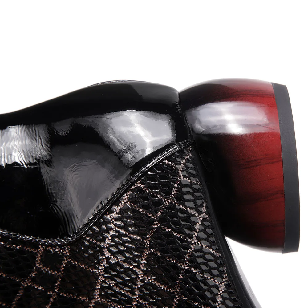 

Ankle Boots for Women Sheepskin Snake Pattern Short Plush Mid Heels Luxury Comfort High Quality Party Shoes Winter Boots Woman 1