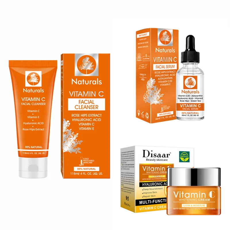 

1Set Vitamin C Serum Night Cream Facial Cleanser with Hyaluronic Acid Anti Aging Anti Wrinkle Moisturing Skin Care Set