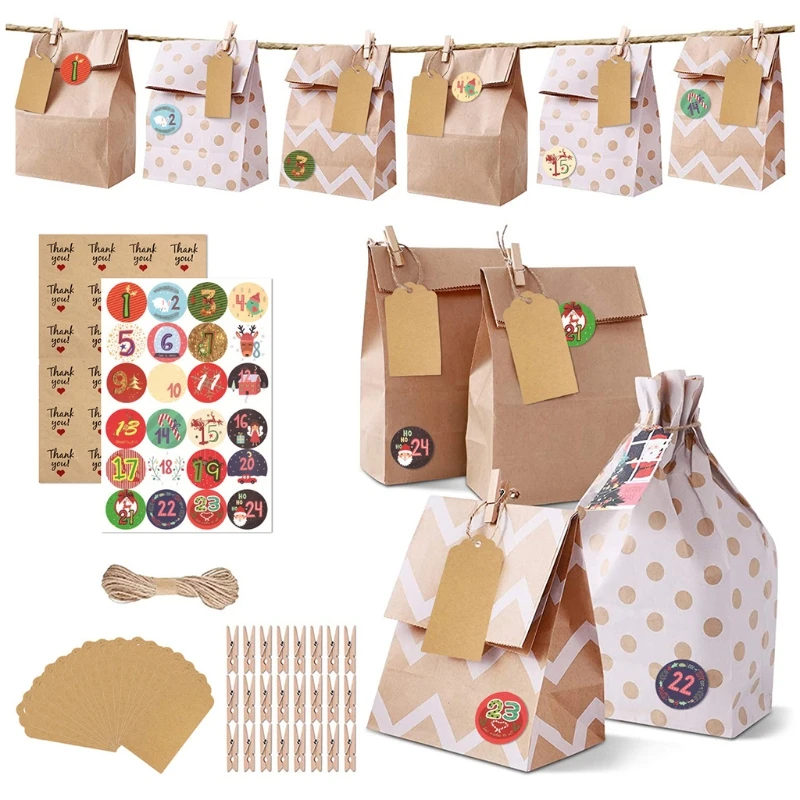 

Christmas Advent Calendar Hanging Bags 24 Days Christmas Element Candy Bags with Number Stickers Handmade DIY Sacks Xmas N0PA