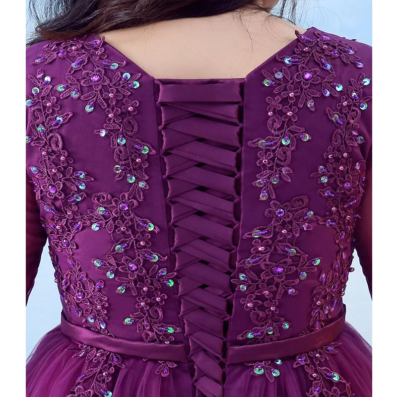 YULUOSHA 2020 New V-neck Large Size Purple Chiffon Long Sleeve Slim Beading Vintage Evening Dress Vestidos De Fiesta Noche | Свадьбы и