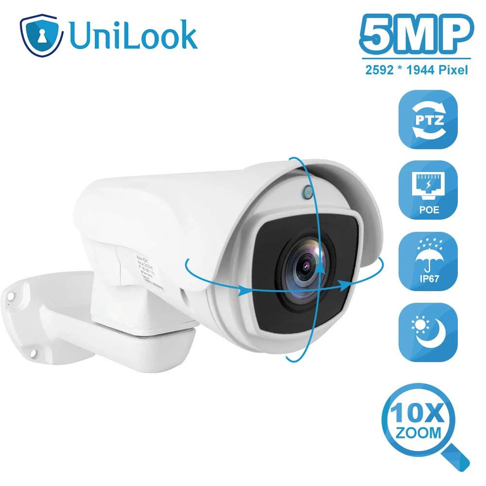 UniLook открытый 2MP/5MP пуля POE PTZ IP камера 10x оптический зум HD системы безопасности Onvif