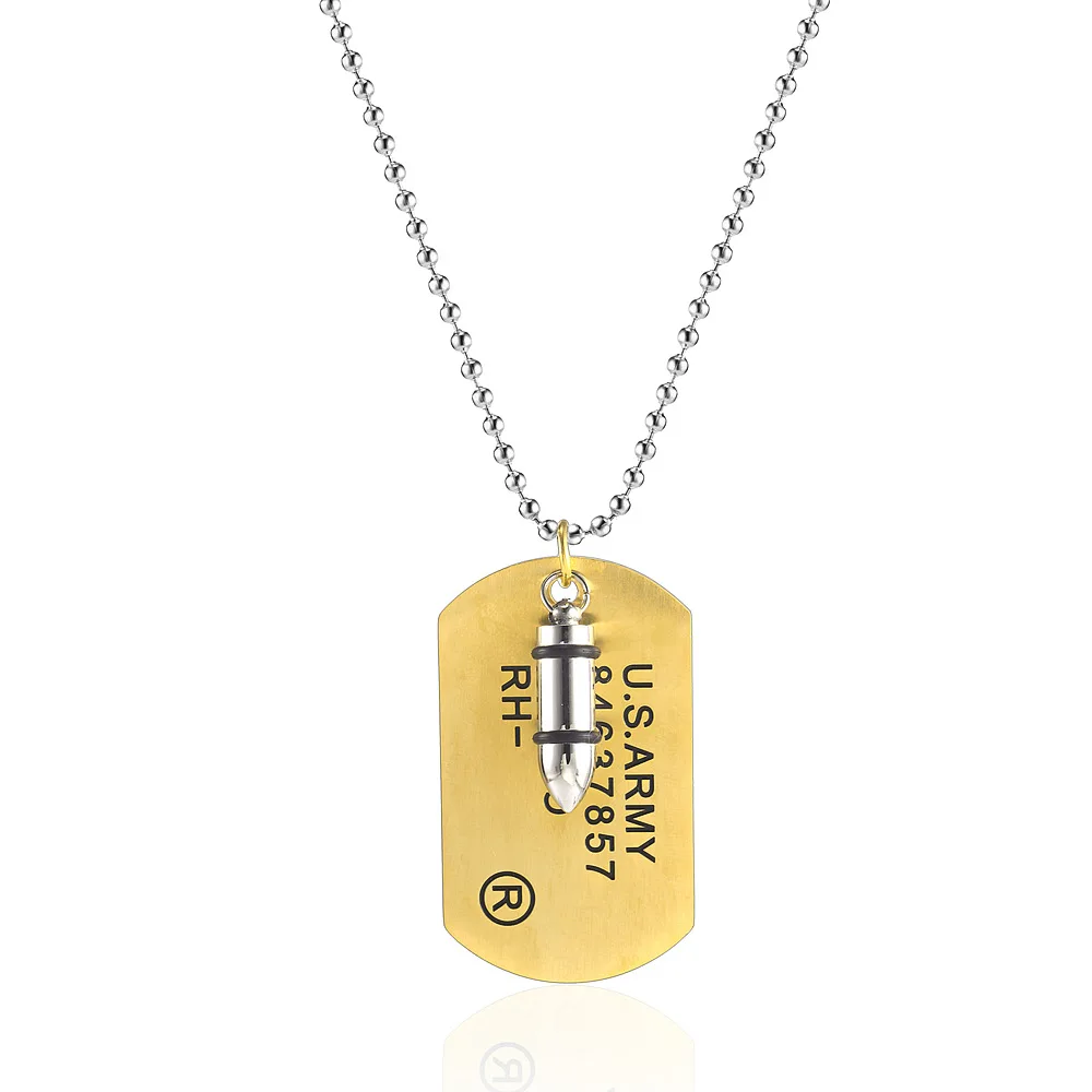 

Army Bullet Pendant Necklace for Men Hip Hop Black Gold Silver Color Stainless Steel Military Brand Necklace Punk Jewelry