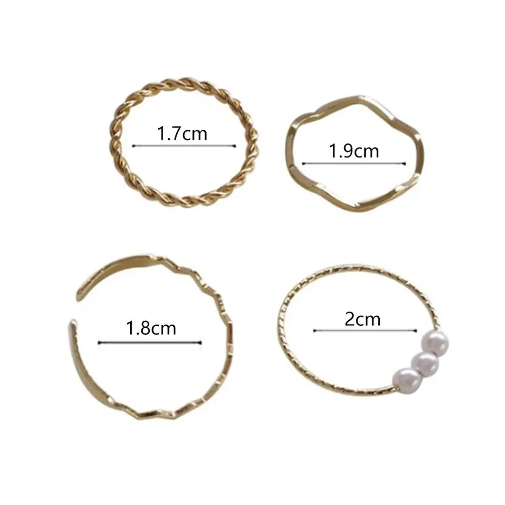 Adjustable 5PCS/Set Fashion Minimalist Style Personality Gold Geometric Wave Opening Rings Circle Pearl Set For Women | Украшения и