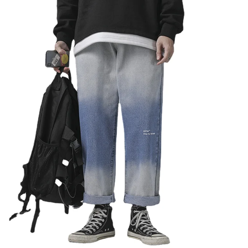 

Gradient Men's Jeans Japanese Loose Straight Hip Hop Jeans Streetwear Fashionable Wide Leg Pants Harajuku Men Clothing Trousers