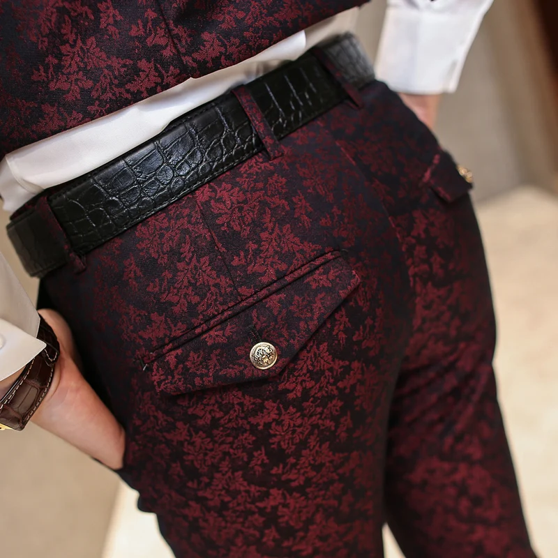 Jacquare цветок полная длина костюм брюки офисные Pantaloni Uomo повседневные