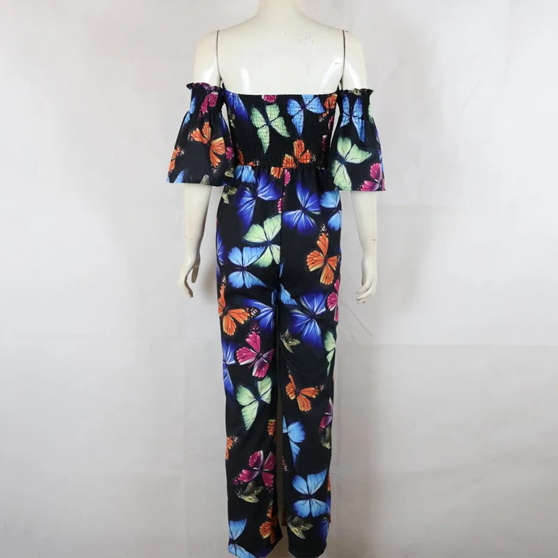 

Sexy Women Jumpsuits Ladies Butterfly Print Clothes Short Sleeve Off Shoulder Party Jumpsuit Strapless Wide Leg Pants Jumpsuits