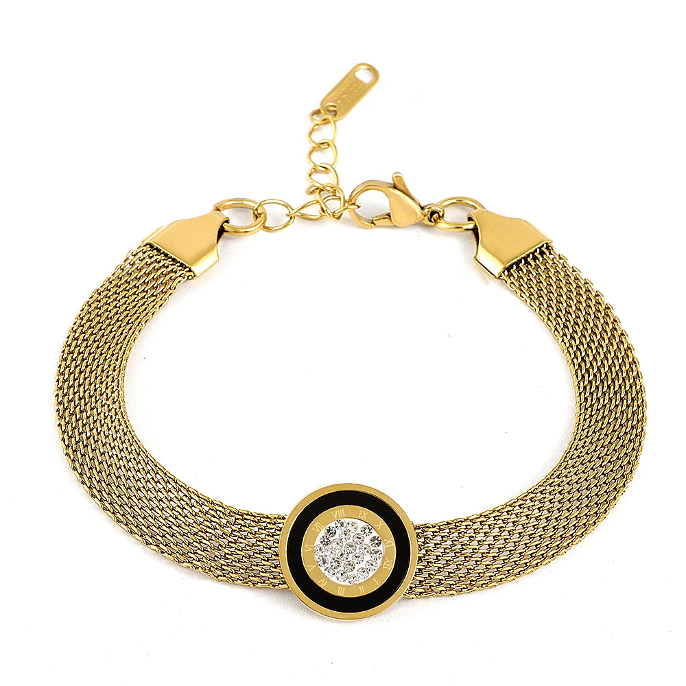 Черные круглые циркониевые очаровательные браслеты MSX сетчатые с римскими