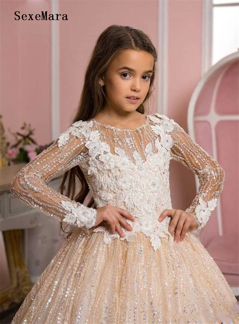 Новинка Детские вечерние платья цвета шампанского кружевное бальное платье с