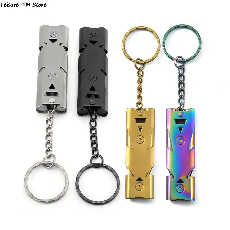 

1pcs Outdoors High Decibel Portable Keychain Whistle Stainless Steel Double Pipe Emergency Survival Whistle Multifunction Tools
