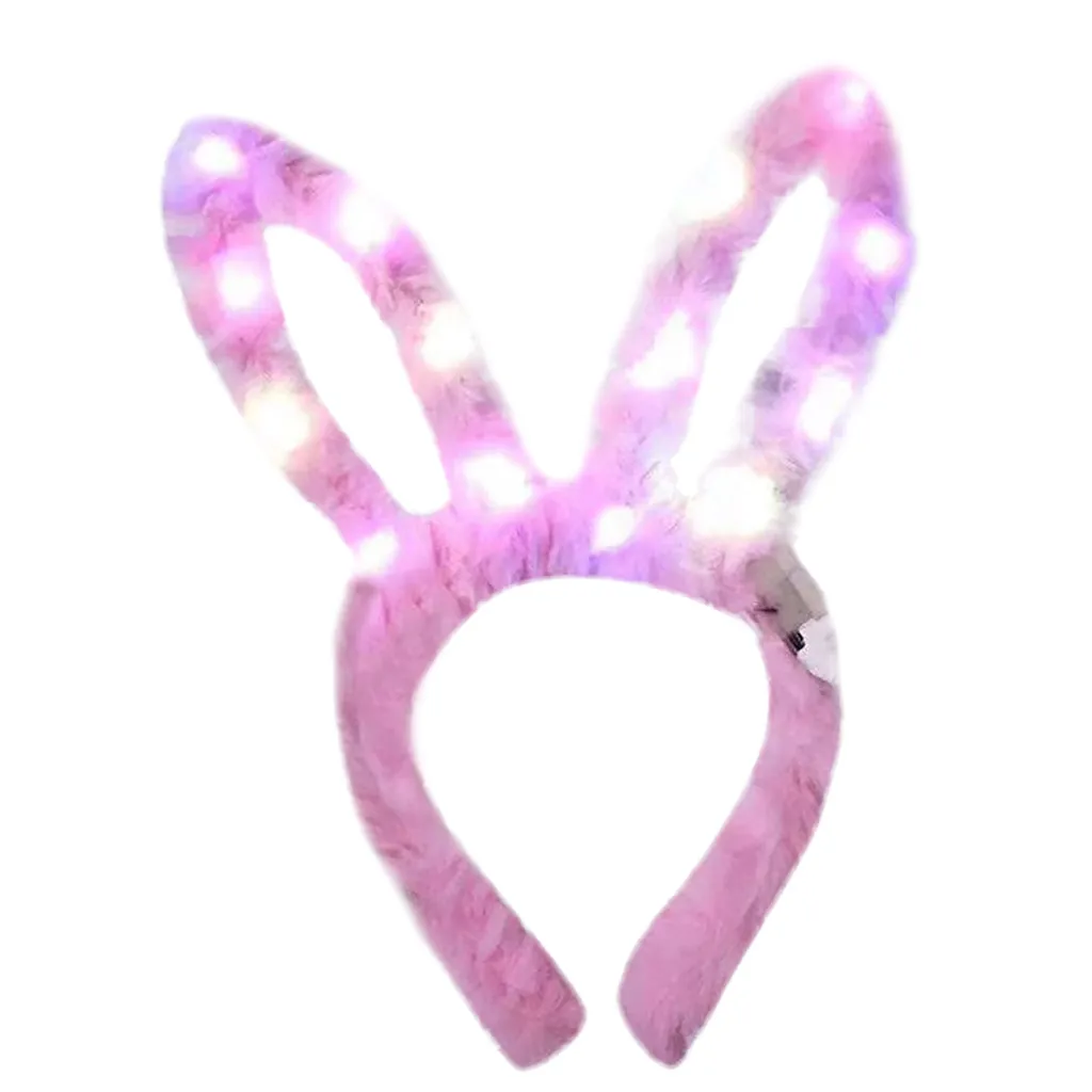 Светодиодный плюшевый аксессуар для волос женщин блестящий ободок с кроликом
