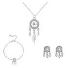 925 стерлингового серебра Ловец снов с кисточками перо ожерелье, серьги, кольца, браслет для женщин, ювелирные изделия для девушек, комплект Pendientes eh1140
