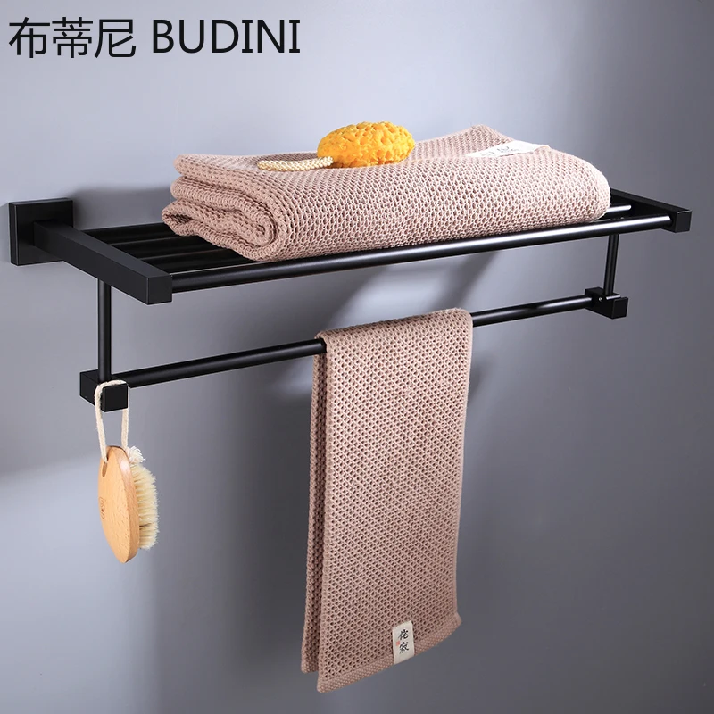 

Bathroom Towel Rack Towel Rail Kitchen Shelf Aluminum Black Bath Polished Towel Holder Storage Shelves Tualleros De Pared