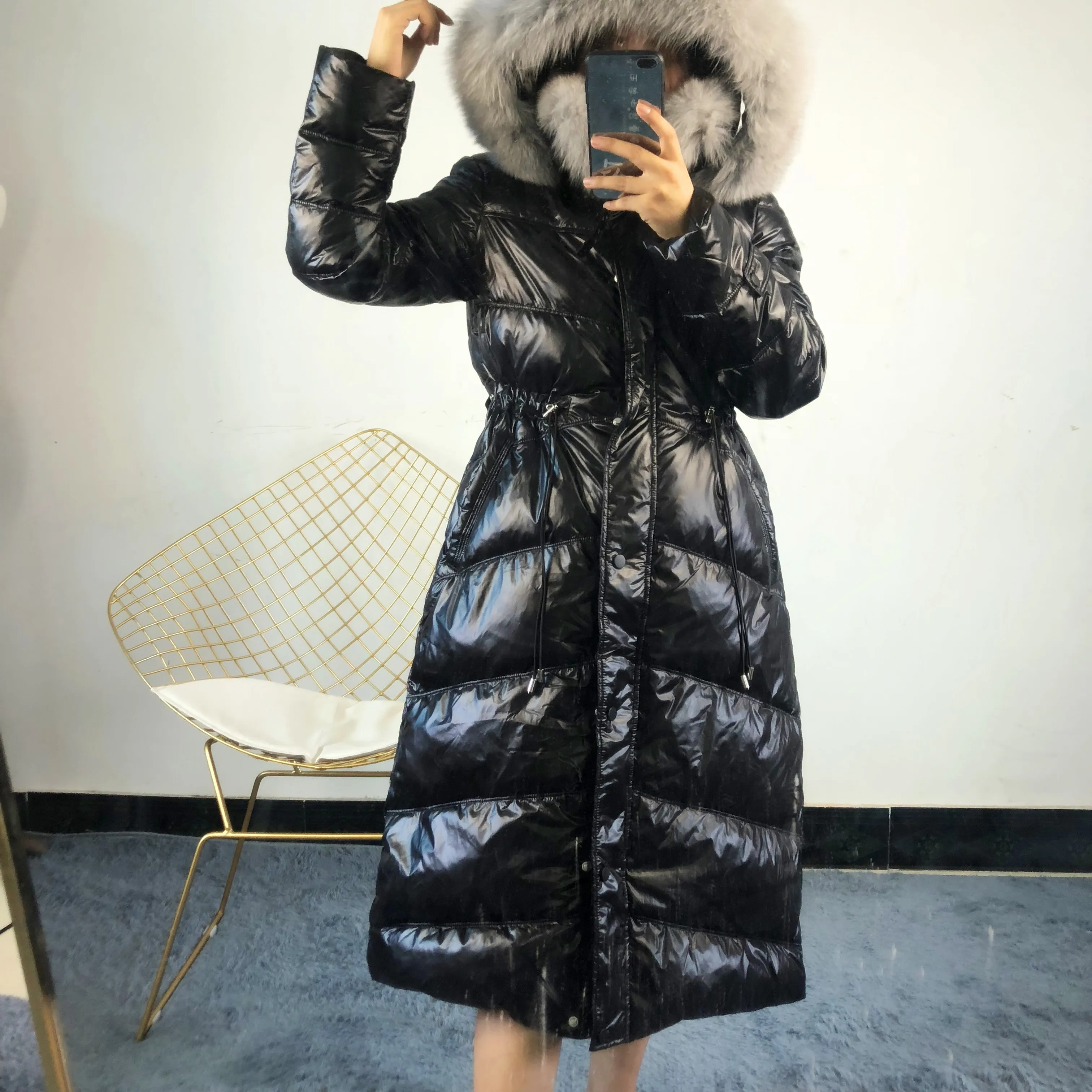 Женское зимнее пальто с воротником из 2019 натурального Лисьего меха куртка на