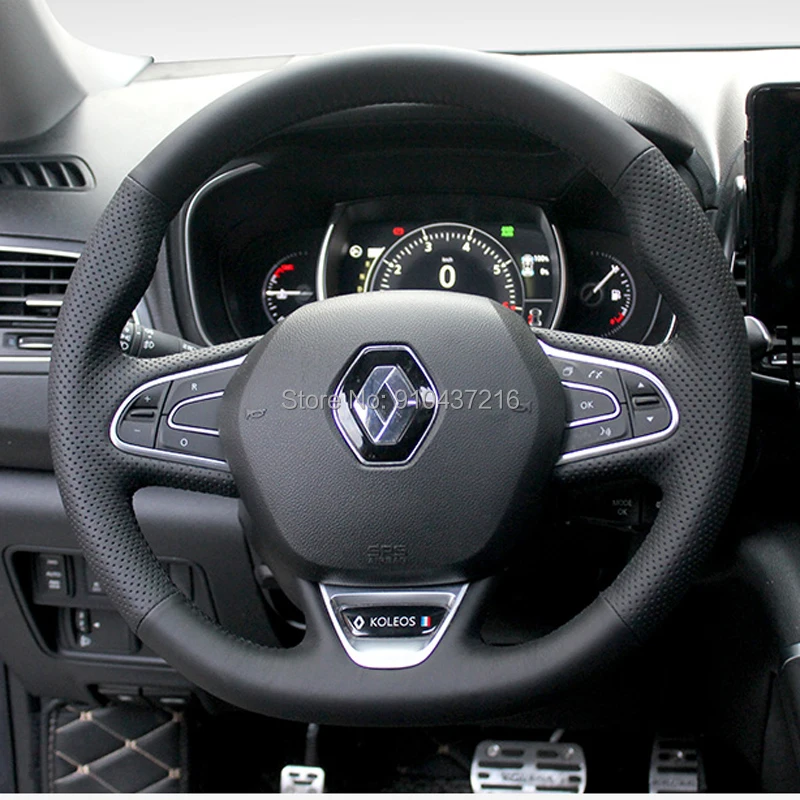 

Чехол для руля, для Renault Koleos 2018, черная перфорированная замшевая кожа, Ручное шитье
